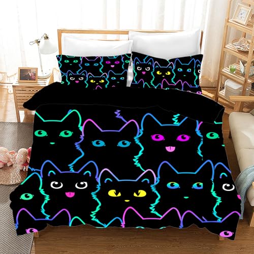 UGZDEA Katze Bettwäsche Set 135x200cm, nettes 3D Haustier Katze Weiches Mikrofaser Steppbrett Set Mädchen Jungen Bettwäsche mit Bettbezug und Kissenbezug (F, Single（135x200cm）) von UGZDEA