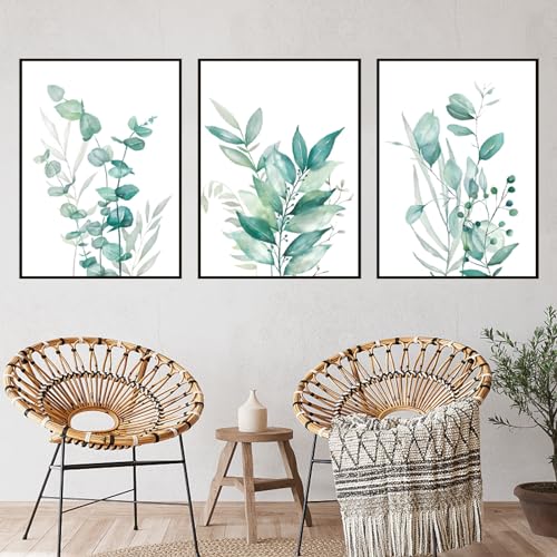 UGZDEA Leinwand Poster 3er Set, Moderne Triptychon Aquarellgrünpflanzen Plakate Druckmalerei Pflanzenblätter Wohnzimmer Schlafzimmer Deko Bild-Ohne Rahmen(F,3x40x60cm) von UGZDEA