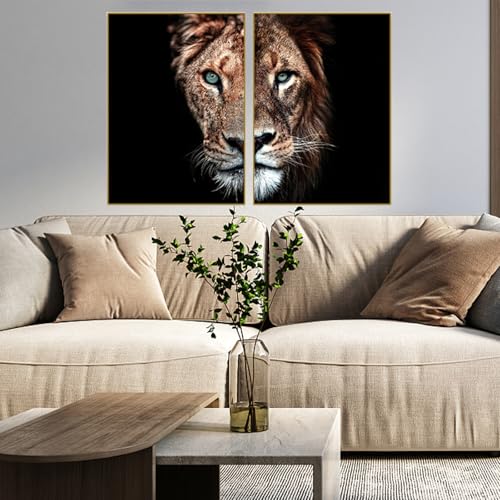 UGZDEA Löwe Leinwand Bilder, Schwarz Weiß Löwe und Löwin Poster Gemälde Tierbilder Modernes Wohnzimmer Schlafzimmer Home Decor - Ohne Rahmen (No Framed-1, 2 * 60x80cm) von UGZDEA