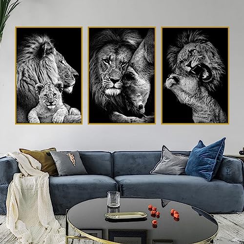 UGZDEA Löwe Leinwand Bilder, Schwarz Weiß Löwe und Löwin Poster Gemälde Tierbilder Modernes Wohnzimmer Schlafzimmer Home Decor - Ohne Rahmen (No Framed-4, 3 * 60x80cm) von UGZDEA