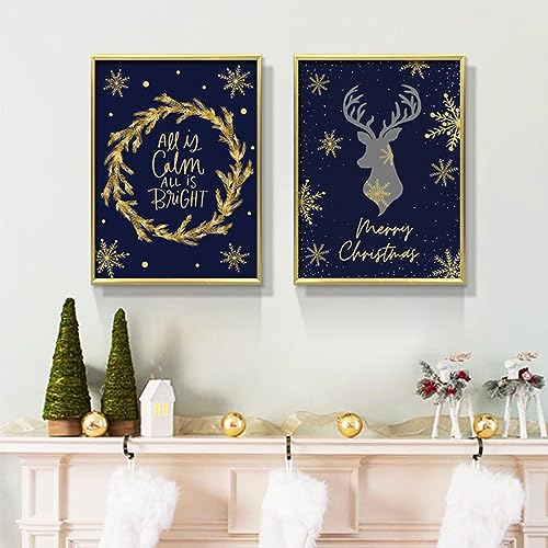 UGZDEA Merry Christmas Leinwandbilder, Moderne Weihnachten Leinwand Dekorationen Poster, Schneeflocke Elch Druck Bilder Wohnzimmer Schlafzimmer Deko Bild-Ohne Rahmen (2x50x70cm) von UGZDEA