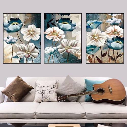 UGZDEA Nordic Blumen Leinwand Poster, Moderne Abstrakte blumenbild Pflanze Kunstposter 3er Set Wanddeko Bilder Set für Wohnzimmer Schlafzimmer-Ohne Rahmen (3x30x40cm, B) von UGZDEA