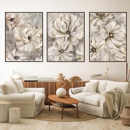 UGZDEA Nordic Blumen Leinwand Poster, Moderne Abstrakte blumenbild Pflanze Kunstposter 3er Set Wanddeko Bilder Set für Wohnzimmer Schlafzimmer-Ohne Rahmen (3x70x100cm, A) von UGZDEA