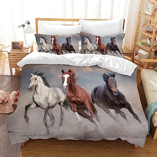 UGZDEA Pferde Bettwäsche Set 200x200cm - Weiß, Schwarz, Braun Pferde Bettwäsche 3 Stück Set Bettwäsche für Erwachsene Schlafzimmer Dekor (B, Double（200x200cm）) von UGZDEA