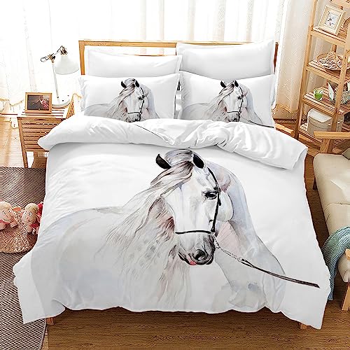 UGZDEA Pferde Bettwäsche Set - Weiß Bettwäsche 3 Stück Set Bettwäsche für Erwachsene Schlafzimmer Dekor (A, Single（135x200cm）) von UGZDEA