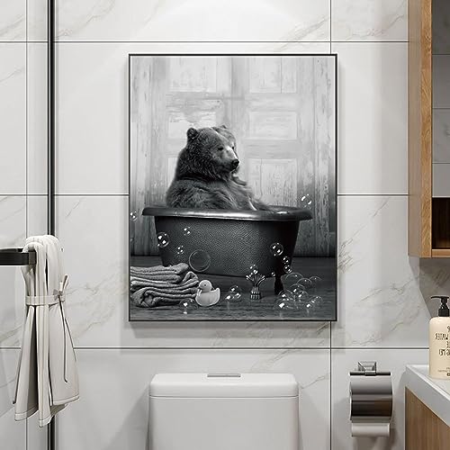 UGZDEA Tier in der Badewanne Leinwand Bilder, Schwarz Weiß Bär Elefant Kuh Alpaka Badezimmer Poster Home Decor-ohne Rahmen (A, 50x70cm) von UGZDEA