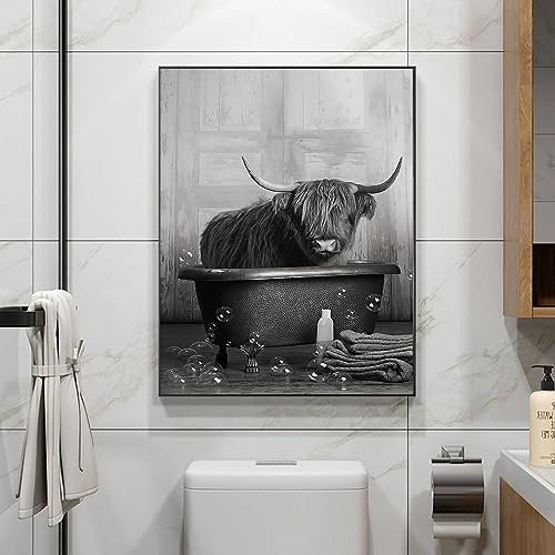 UGZDEA Tier in der Badewanne Leinwand Bilder, Schwarz Weiß Bär Elefant Kuh Alpaka Badezimmer Poster Home Decor-ohne Rahmen (B, 40x60cm) von UGZDEA