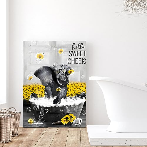 UGZDEA Tier in der Badewanne Leinwand Bilder, Schwarz Weiß Bär Elefant Kuh Alpaka Badezimmer Poster Home Decor-ohne Rahmen (B-1, 50x70cm) von UGZDEA