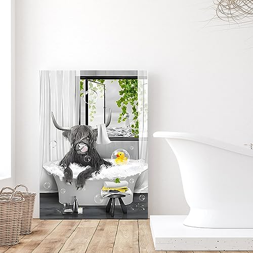 UGZDEA Tier in der Badewanne Leinwand Bilder, Schwarz Weiß Bär Elefant Kuh Alpaka Badezimmer Poster Home Decor-ohne Rahmen (B-4, 20x30cm) von UGZDEA