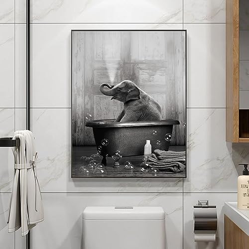 UGZDEA Tier in der Badewanne Leinwand Bilder, Schwarz Weiß Bär Elefant Kuh Alpaka Badezimmer Poster Home Decor-ohne Rahmen (D, 20x30cm) von UGZDEA