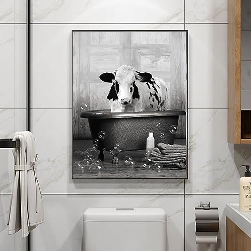 UGZDEA Tier in der Badewanne Leinwand Bilder, Schwarz Weiß Bär Elefant Kuh Alpaka Badezimmer Poster Home Decor-ohne Rahmen (C, 30x40cm) von UGZDEA
