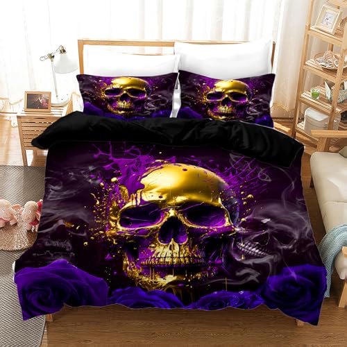 UGZDEA Totenkopf Bettwäsche Set 200x200cm, Gothic Schwarz Skull Motiv Print Bettwäsche Set, Halloween Microfaser Bettwäsche Set Mit Reißverschluss (Totenkopf-2, 200x200cm) von UGZDEA