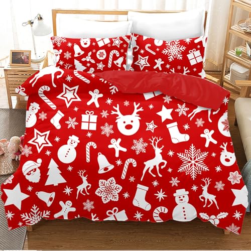 UGZDEA Weihnachts Bettwäsche Set 135x200cm, 3D Christmas Bettwäsche-Set Mit 2 Kissenbezügen, Weihnachtsmann, Weihnachtsbaum, Hirsche, Weihnachten Geschenk Für Teenager (H, 135x200cm) von UGZDEA