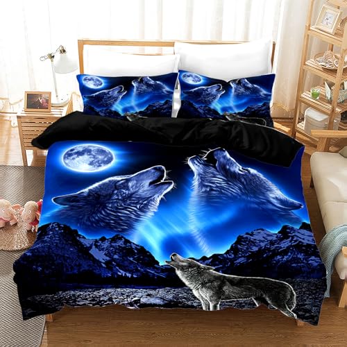 UGZDEA Wolf Bettwäsche Set 220x240cm, 3D Tier Serie Wölfe Rose Print Bettwäsche Set, Weiches Mikrofaser Steppbrett Set für Erwachsene Schlafzimmer Dekoration (Wolf-2, 220x240cm) von UGZDEA