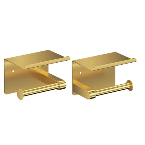 UGZPWQLNX Haltbarkeit von Toilettenpapierrollen an der Wand, Edelstahl Wand Montiert Toilettenpapier Halter Mit Regal Multicolor 2 Pcs for Badezimmer(Gold) von UGZPWQLNX