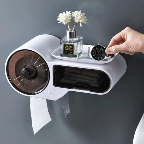 UGZPWQLNX Haltbarkeit von Toilettenpapierrollen an der Wand, Selbstklebender, wasserdichter Toilettenpapierspender zur Wandmontage mit Aufbewahrung, weiß, 2 oder 4 Stück(2PCS) von UGZPWQLNX