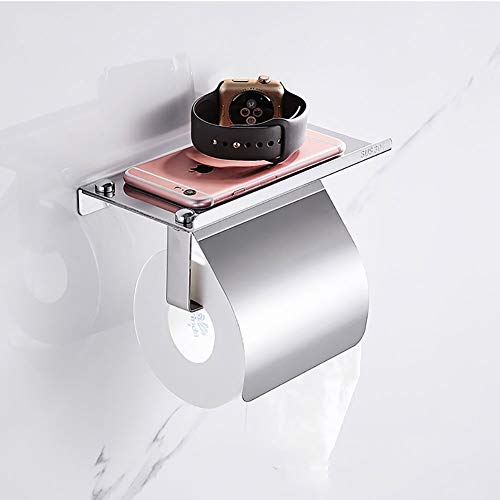 UGZPWQLNX Haltbarkeit von Toilettenpapierrollen an der Wand, Toilettenpapierhalter Edelstahl Chrom mit Ablage und Abdeckung Wandmontage(B) von UGZPWQLNX