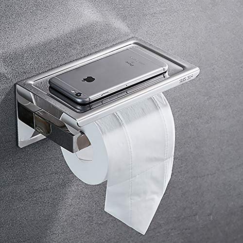 UGZPWQLNX Haltbarkeit von Toilettenpapierrollen an der Wand, Toilettenpapierhalter Edelstahl Chrom mit Ablage und Abdeckung Wandmontage(C) von UGZPWQLNX