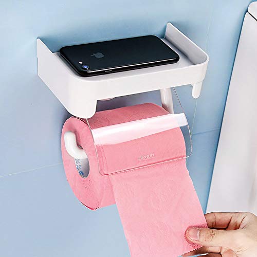 UGZPWQLNX Haltbarkeit von Toilettenpapierrollen an der Wand, Toilettenpapierhalter mit Vakuum-Saugnapf, mit Telefonständer und Abdeckung, weiß von UGZPWQLNX