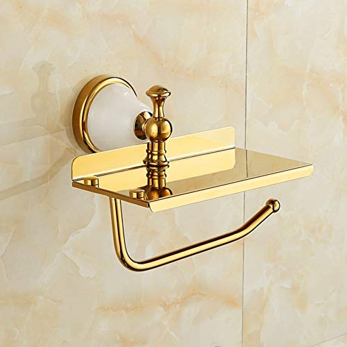 UGZPWQLNX Haltbarkeit von Toilettenpapierrollen an der Wand, Toilettenpapierhalter zur Wandmontage mit Handyhalterung ohne Bohren, Gold(G) von UGZPWQLNX