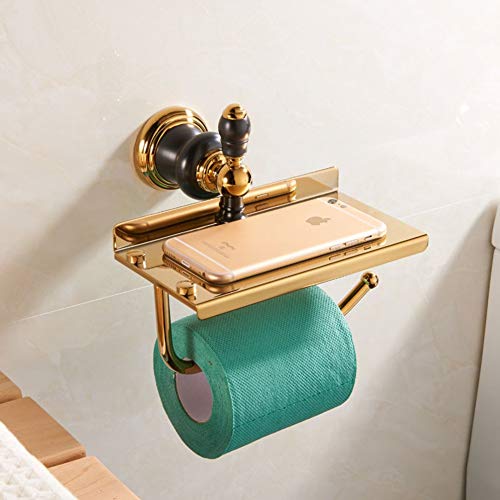 UGZPWQLNX Haltbarkeit von Toilettenpapierrollen an der Wand, Toilettenpapierhalter zur Wandmontage mit Handyhalterung ohne Bohren, Gold(Large) von UGZPWQLNX