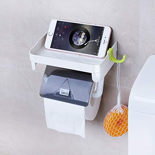 UGZPWQLNX Haltbarkeit von Toilettenpapierrollen an der Wand, Vakuum-Saugnapf-Toilettenpapierhalter fürs Badezimmer, ohne Bohren, weiß, mit Telefonhalter und Abdeckung(A) von UGZPWQLNX