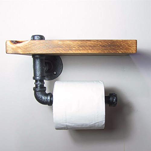 UGZPWQLNX Haltbarkeit von Toilettenpapierrollen an der Wand, Wasserrohr Industrieller Toilettenpapierhalter mit Ablage, Retro Kupfer, ohne Bohren von UGZPWQLNX
