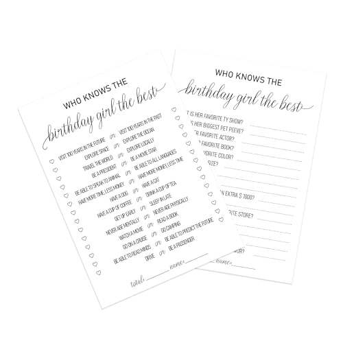 UHADRE 2 Seiten bedrucktes Geburtstagsparty-Spiel, Wer kennt das Geburtstagskind bestes Spiel-Set, 30 Stück, How Well Do You Know the Birthday Girl, Geburtstagsfragebogen, Geburtstagsparty-Ideen UHADRE 2 Seiten bedrucktes Geburtstagsparty-Spiel, Wer kennt das Geburtstagskind bestes Spiel-Set, 30 Stück, How Well Do You Know the Birthday Girl, Geburtstagsfragebogen, Geburtstagsparty-Ideen von UHADRE