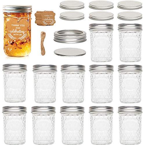 UHAPEER 12 Pack Einmachgläser mit Deckel, Vorratsdosen Vorratsgläser Glas 250ML, Mason Jars Glasbehälter, Vorratsglas Einkochgläser für Marmelade, Honig, Hochzeitsgeschenke, Babynahrung von UHAPEER