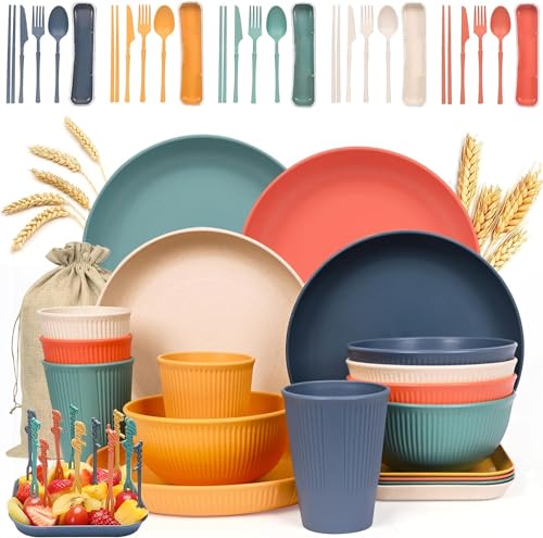 UHAPEER 58PCS Camping Geschirr Set, 5 Personen Picknick Essgeschirr, Plaste Geschirr Kit, Kinder Tafelservice, Schüssel Teller Esslöffel Essgabel Essmesser Fruchtgabel Snack-Schüssel Becher UHAPEER 58PCS Camping Geschirr Set, 5 Personen Picknick Essgeschirr, Plaste Geschirr Kit, Kinder Tafelservice, Schüssel Teller Esslöffel Essgabel Essmesser Fruchtgabel Snack-Schüssel Becher von UHAPEER