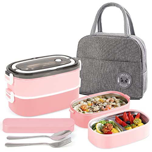 UHAPEER Lunchbox Erwachsene, Essensbox mit Tasche, Brotdose Kinder mit 3 Fächern, Tragbare Auslaufsicher Brotzeitbox, Mikrowellengeeignet Bento Box für Arbeit, Schule, Picknick, Reisen von UHAPEER