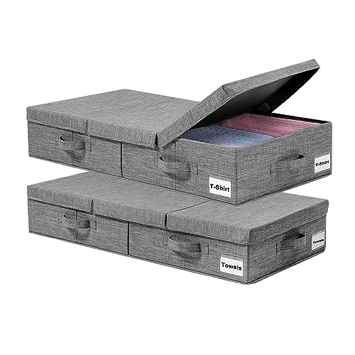 UHAPEER Unterbett Aufbewahrungsbox 2 Stück, Faltbarer Unterbett Aufbewahrung, Unterbettbox mit Deckel, Bettkasten Organizer Für Decken, Kleidung, Bettwäsche, Steppdecken von UHAPEER