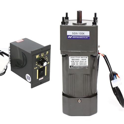 Getriebemotoren mit einstellbarer Drehzahl Frequenzumrichtermotor mit Getrieberegler und Halterung Geräuscharm Hohes Drehmoment geeignet für die Verpackungsindustrie, Maschinen (90W 100K) von UHDUIG