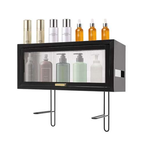 UHDUIG Badezimmer Regal Wand Organizer über Toilette Lagerung Aufbewahrungsregal Hängeregal mit durchsichtige Tür Badezimmermöbel Für Toilette Badezimmer (Schwarz) von UHDUIG