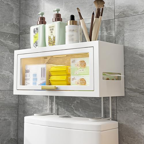 UHDUIG Badezimmer Regal Wand Organizer über Toilette Lagerung Aufbewahrungsregal Hängeregal mit durchsichtige Tür Badezimmermöbel Für Toilette Badezimmer (Weiß) von UHDUIG
