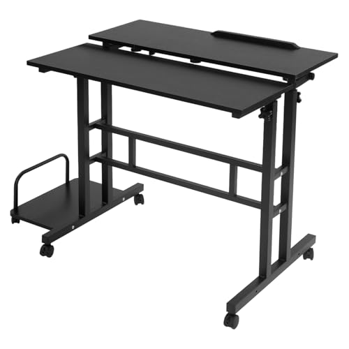 UHDUIG Multifunktionaler Klappbarer Schreibtisch Höhenverstellbarer Schreibtisch mit sechs Universalräder für Schlafzimmern, Wohnzimmern, Kinderzimmern (Schwarz) von UHDUIG