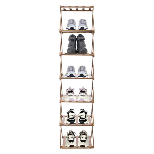 UHDUIG Schuhregal aus Bambus Faltbares kleines Schuhablage Tragbar Freistehendes ohne Installation für Wohnzimmer Schlafzimmer Garderoben Veranden (Braun, 7 Ebenen) von UHDUIG