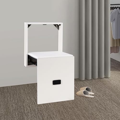 UHDUIG Wandklappstuhl Klappbank Wand Badewannensitz Klappstuhl Schuhwechselhocker Duschhocker Kann für Schnelle Schuhwechsel oder Ruhepausen Verwendet Werden, Belastbar bis 150 kg (Weiß) von UHDUIG