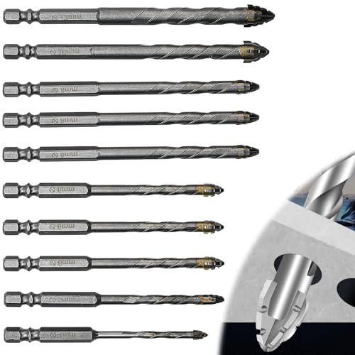 UHETLET 10 Stück Fliesenbohrer Glasbohrer set Ø4mm, 5mm, 6mm, 8mm, 10mm, 12mm Fliesen Bohrer Steinbohrer Bohrer Set Schlangenbohrer Exzenterbohrer für Verschiedene Glas Keramik Porzellan Holz Spiegeln von UHETLET