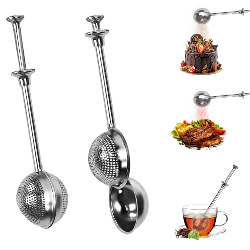 UHETLET 2 Stück Teesieb für Losen Tee Teeei Edelstahl Teaballs mit Teleskopgriff Teezange für losen tee Mehlsieb tee sieb kugel Tea Infuser tee ei tee zubehör Zucker Mehl Gewürze Kakaopulver von UHETLET