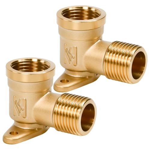 UHETLET 2 Stück Wandscheibe 1/2 zoll Messingbogen 1/2" Wanddose Messing Bogen Wasser Wandanschluss Innengewinde Wandscheibe DN15 Wandwinkel Verteiler 90 Grad Gewinde Fitting mit Innengewinde von UHETLET