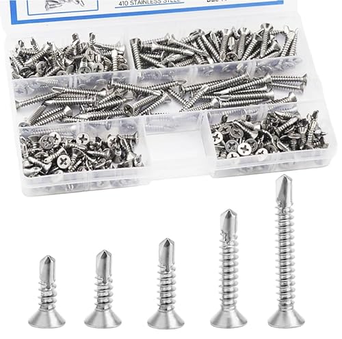 UHETLET 260 Stück Selbstschneidende Schrauben Edelstahl Bohrschrauben 4.2 x 13mm/16mm /19mm /25mm /32mm Kreuzkopf Blechschrauben Selbstschneidend Selbstbohrende Schrauben Sortiment Set Metallschrauben von UHETLET