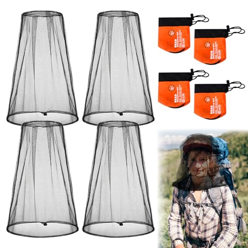 UHETLET 4 Pack Moskitonetz Kopf Midges Mückenschutz Kopfnetz Head Net Face Mesh Head Cover Ultra großes Insektenschutznetz mit Extrafeinen Maschen Mückennetz für Camping Wandern Angeln Gartenarbeit von UHETLET