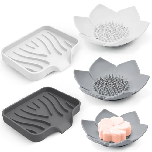 UHETLET 4 Stück Silikon Seifenschale mit Ablauf Seifenablage Waschbecken Silikon Seifenhalter Dusche Soap Holder Silicone Seifenschalen Seifen Halter für Badezimmer Seifenbehälter für Küche Zähler von UHETLET