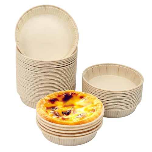 UHETLET 50 Stück Tartelette förmchen papier 10 cm Durchmesser mini Muffins Papierförmchen Kuchenform rund papier Kastenform Kuchen Antihaftbeschichtet Tartlettförmchen Papier für Kleines Brot Muffins von UHETLET