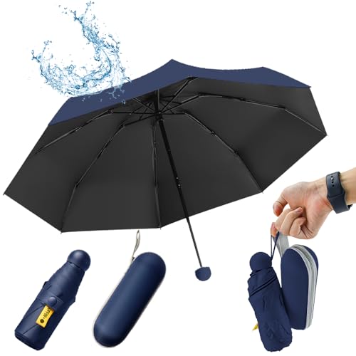 UHETLET Marine Kompakter Regenschirm Sturmfest mit 8 Rippen Taschenschirm Mini Umbrella Pocket Taschenschirme Faltender UV-Regenschirm Minischirm Leicht Mini Schirm Damen Perfekt für Handtasche von UHETLET