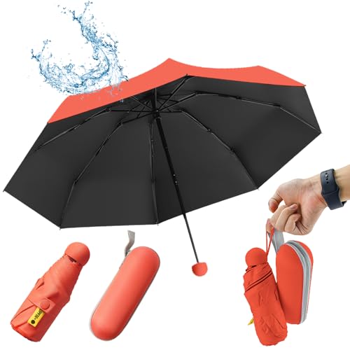UHETLET Orange Kompakter Regenschirm Sturmfest mit 8 Rippen Taschenschirm Mini Umbrella Pocket Taschenschirme Faltender UV-Regenschirm Minischirm Leicht Mini Schirm Damen Perfekt für Handtasche von UHETLET