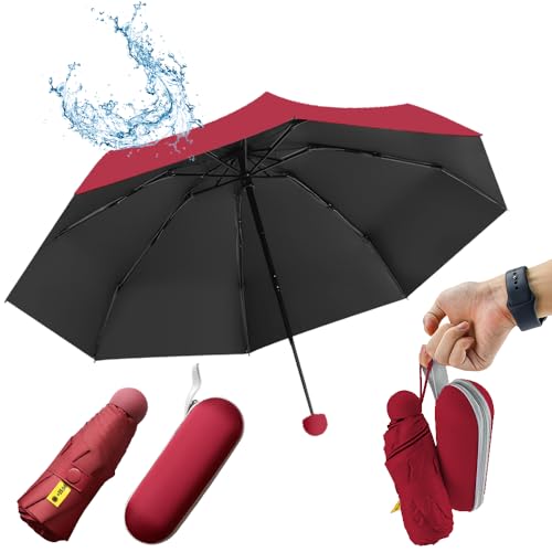 UHETLET Rotwein Kompakter Regenschirm Sturmfest mit 8 Rippen Taschenschirm Mini Umbrella Pocket Taschenschirme Faltender UV-Regenschirm Minischirm Leicht Mini Schirm Damen Perfekt für Handtasche UHETLET Rotwein Kompakter Regenschirm Sturmfest mit 8 Rippen Taschenschirm Mini Umbrella Pocket Taschenschirme Faltender UV-Regenschirm Minischirm Leicht Mini Schirm Damen Perfekt für Handtasche von UHETLET