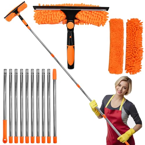 UHETLET Teleskop Fensterwischer Staubwedel Teleskopstange 24cm~450cm Extra Lange Fensterputzer Set Spinnenwebenentferner Spinnwebenbesen Fenster Putzen Biegbare Staubtücher Wintergarten Reinigungsset von UHETLET