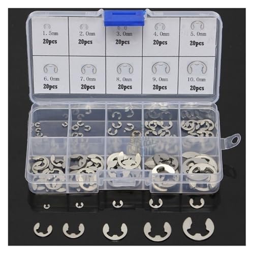 120/200 PCS 304 Edelstahl E-Clip-Unterlegscheiben-Sortiment-Kit Sicherungsring-Sicherungsring compatible Wellenbefestigung M1,5 ~ M10(M1.5-M1-120pcs) von UHNYTRV